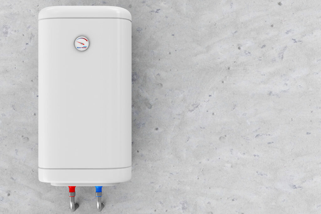 Right Size of a Tankless Water Heater modern electric water heater on the concrete wall